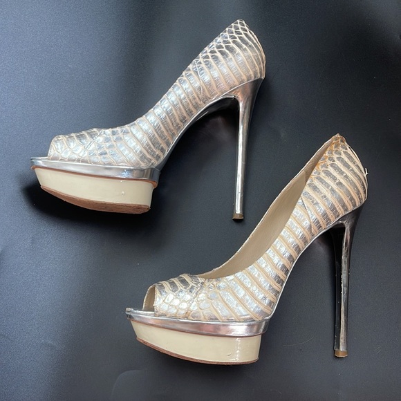 TOO SASSY!! Sz 9.5 Peeptoe snake skin platform heels!! - Picture 5 of 7